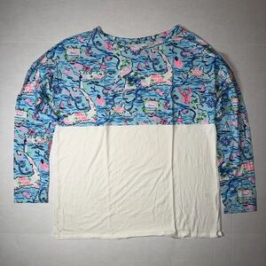 Lilly Pulitzer Blue and Pink Patterned Long Sleeve Tee
